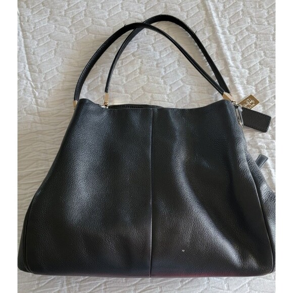 Coach Black  Leather Madison Pebbled Phoebe Shoulder Bag w Gold Hardware Purple - Picture 8 of 16